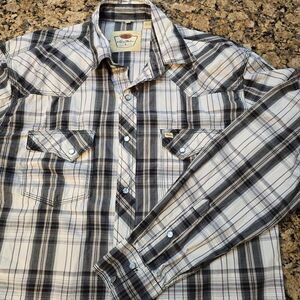 Larry Mahan‎ Mens Shirt Sz L Plaid Western Wear Cowboy Pearl Snap Up Long Sleeve